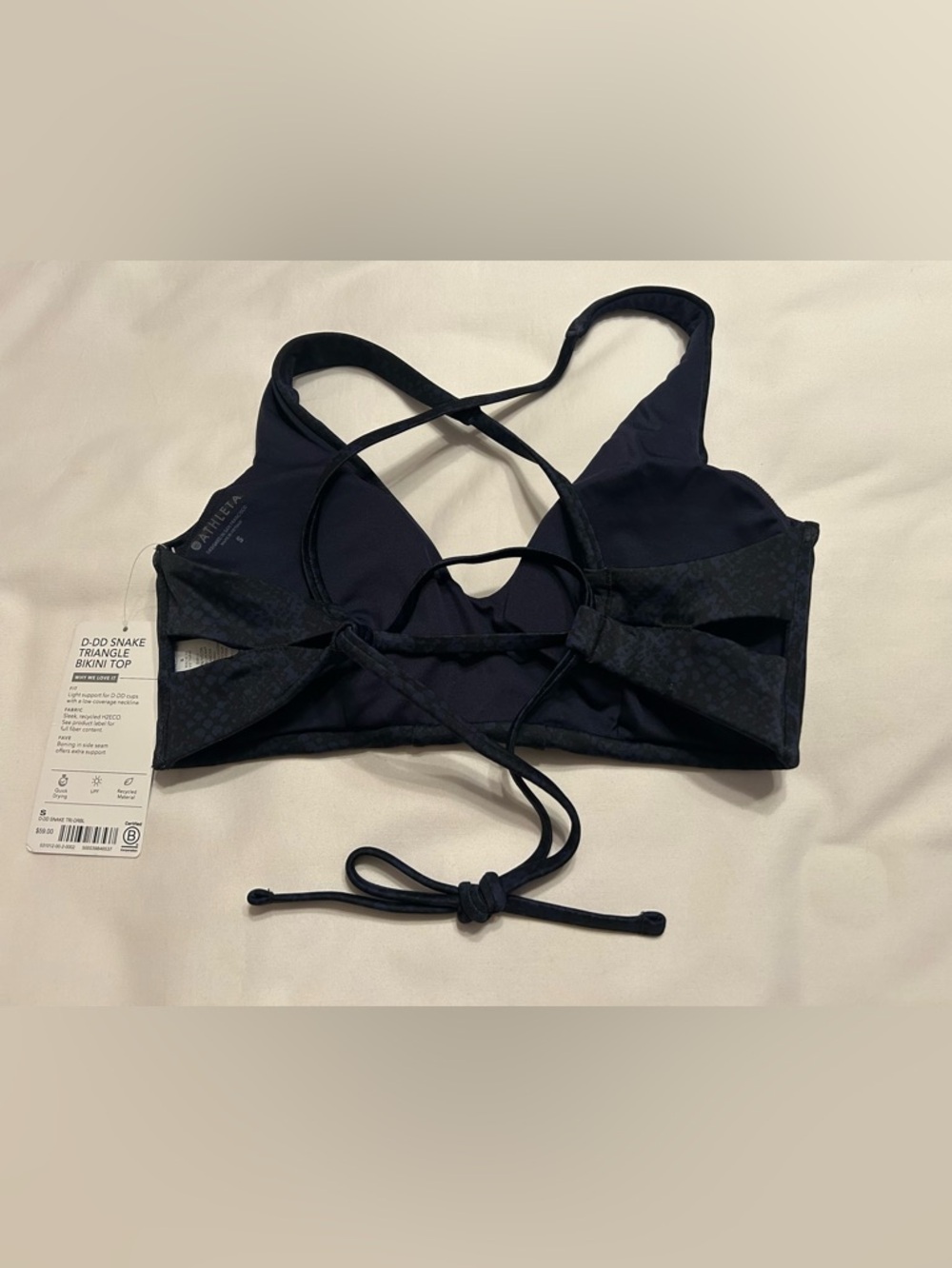 Athleta D-DD Snake Triangle Bikini Top Size Small Blue/Black NWT - Picture 4 of 9